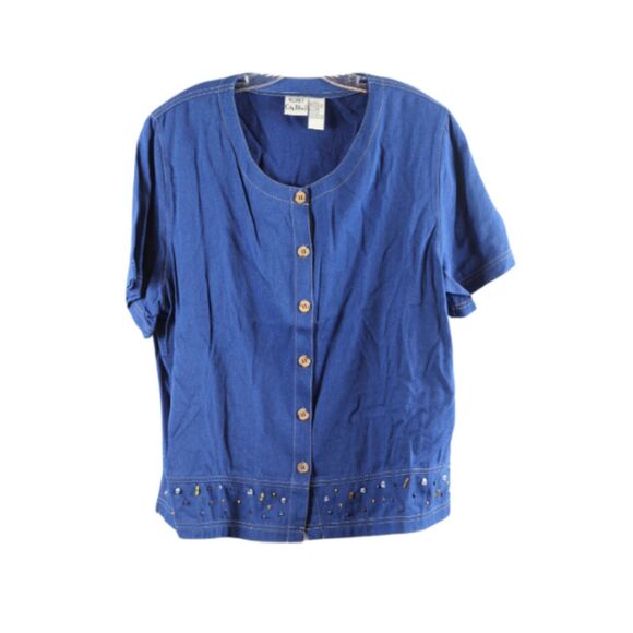 Venezia Tops - Venezia Blue Women's Top Blouse Button Up Collared Short Sleeve 20 062